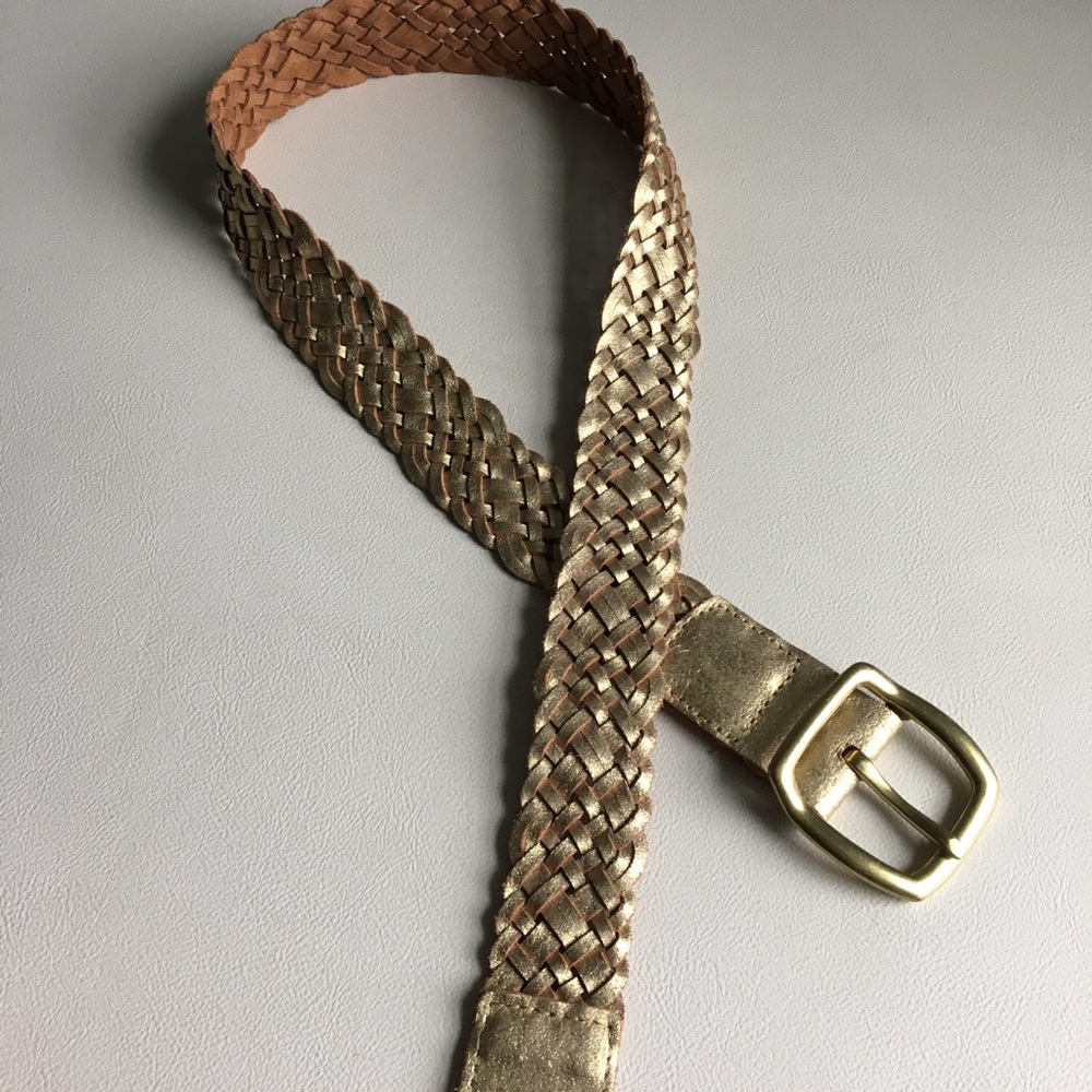 Genuine leather gold braided weave belt - Picture 3 of 5